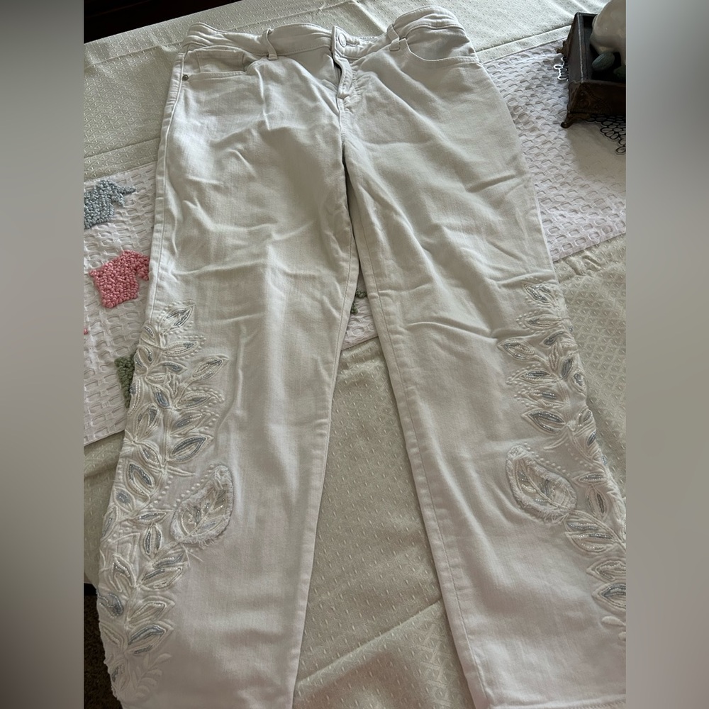 Chicos size 10 white beaded denim jeans!